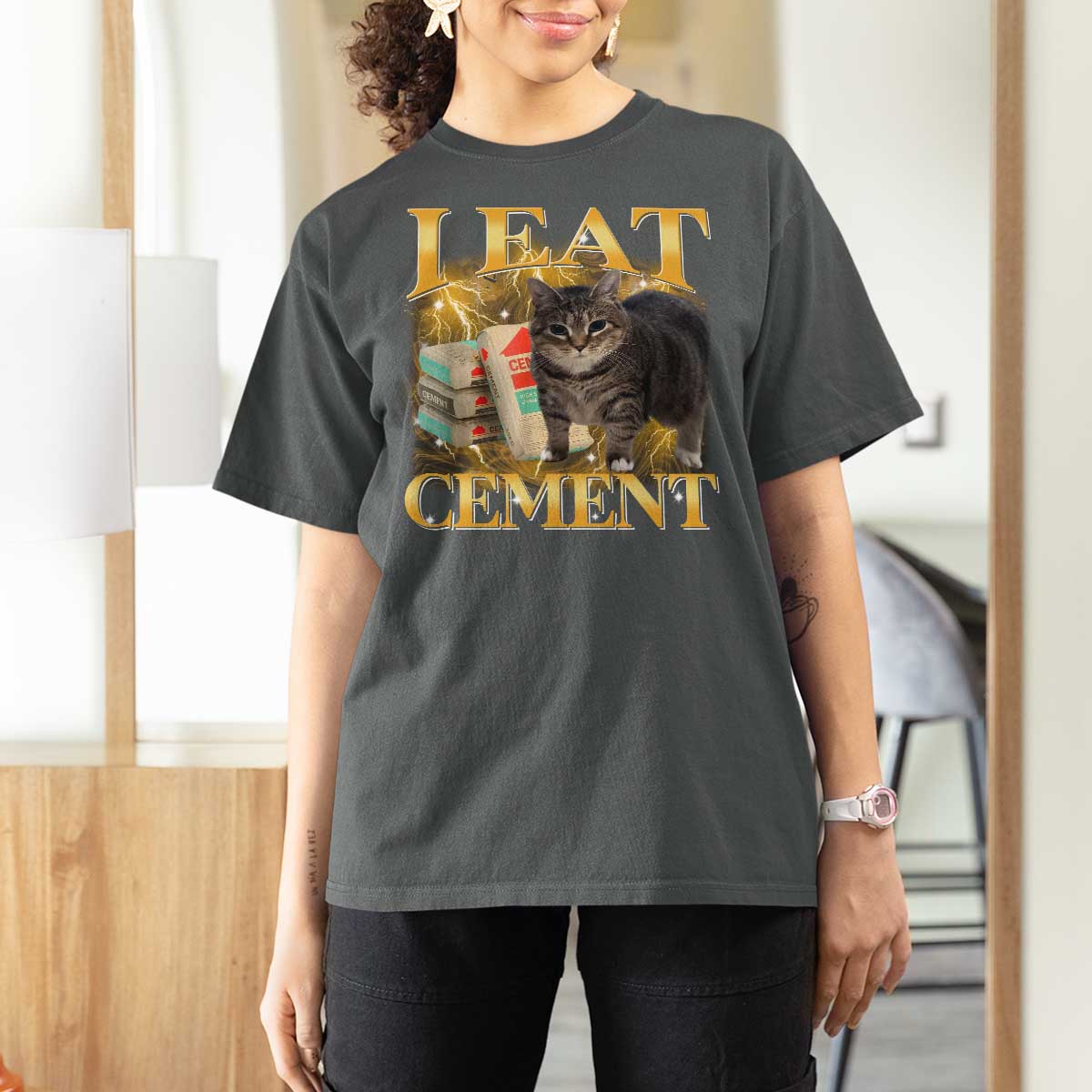 I Eat Cement Cat Meme T Shirt For Women Funny Internet Memes Bootleg Cursed Cat Lovers - Wonder Print Shop