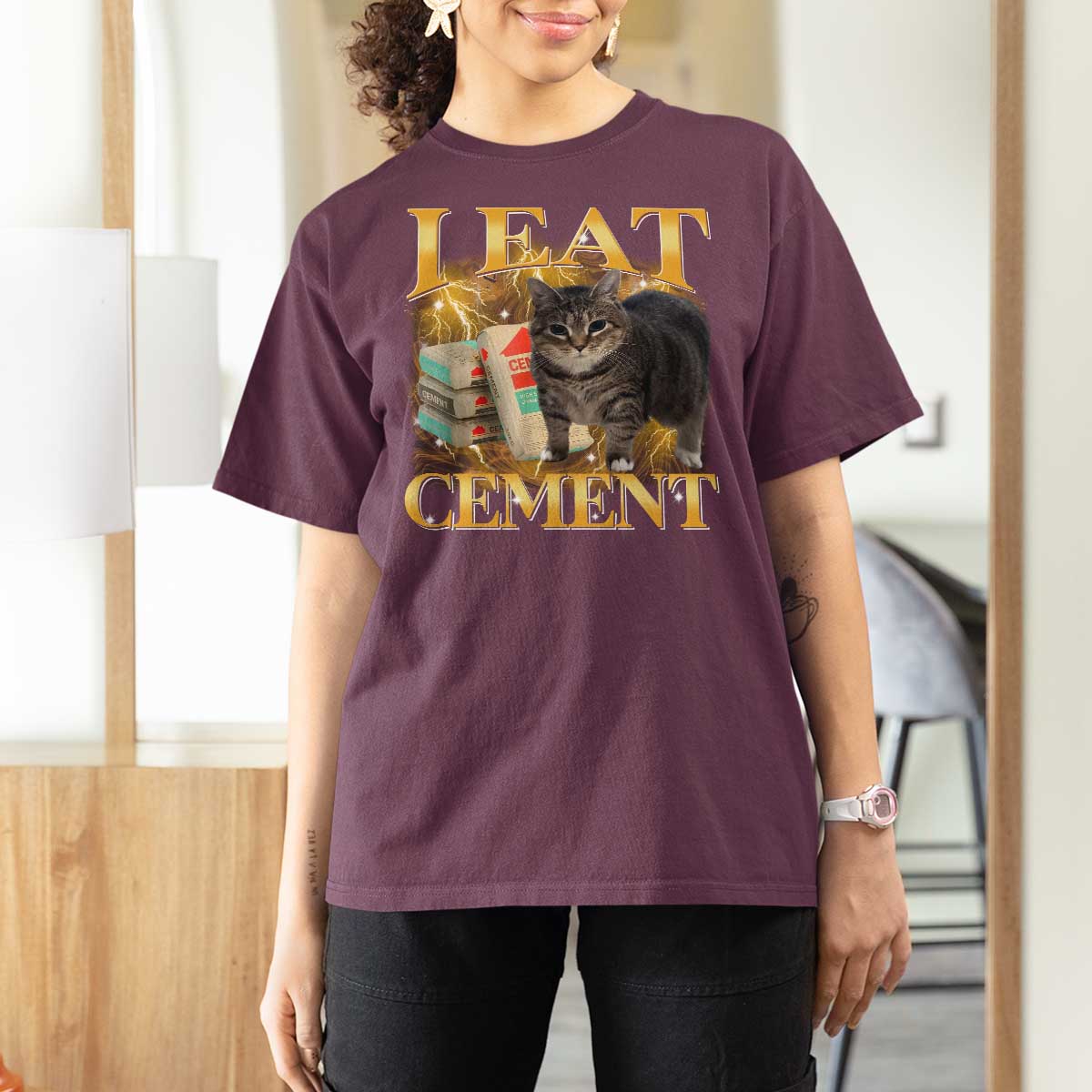 I Eat Cement Cat Meme T Shirt For Women Funny Internet Memes Bootleg Cursed Cat Lovers - Wonder Print Shop