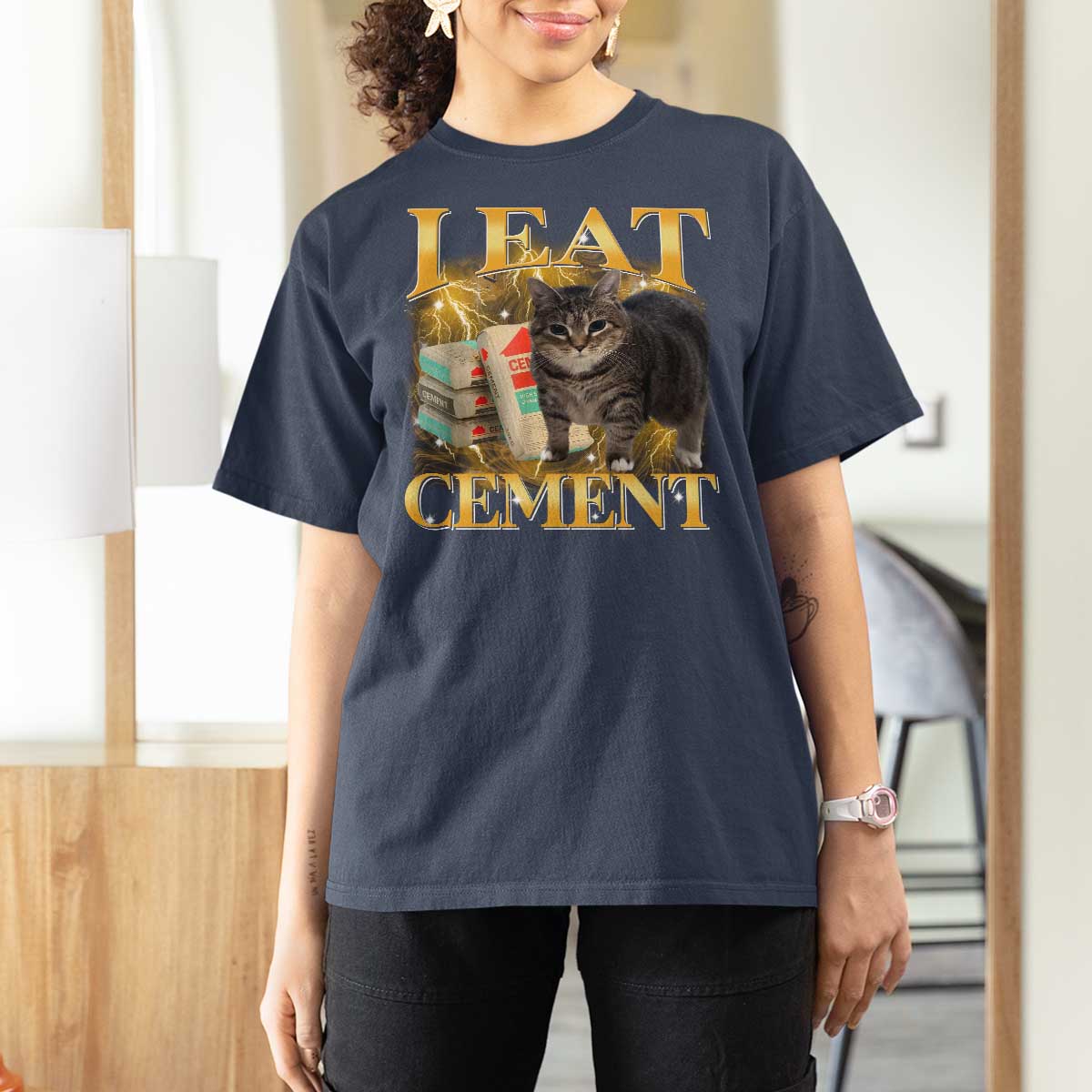 I Eat Cement Cat Meme T Shirt For Women Funny Internet Memes Bootleg Cursed Cat Lovers - Wonder Print Shop