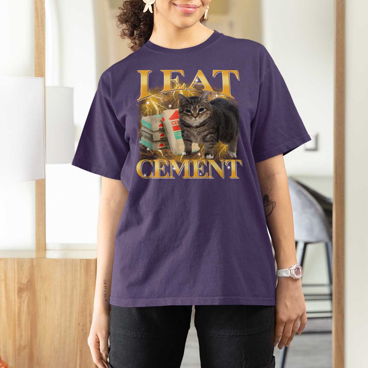 I Eat Cement Cat Meme T Shirt For Women Funny Internet Memes Bootleg Cursed Cat Lovers - Wonder Print Shop