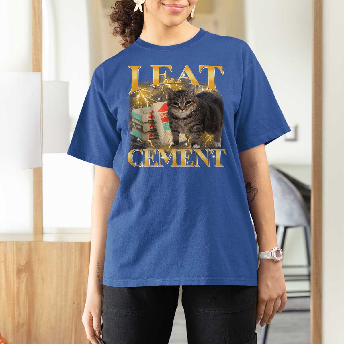 I Eat Cement Cat Meme T Shirt For Women Funny Internet Memes Bootleg Cursed Cat Lovers - Wonder Print Shop