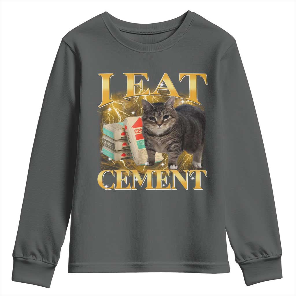 I Eat Cement Cat Meme Youth Sweatshirt Funny Internet Memes Bootleg Cursed Cat Lovers - Wonder Print Shop