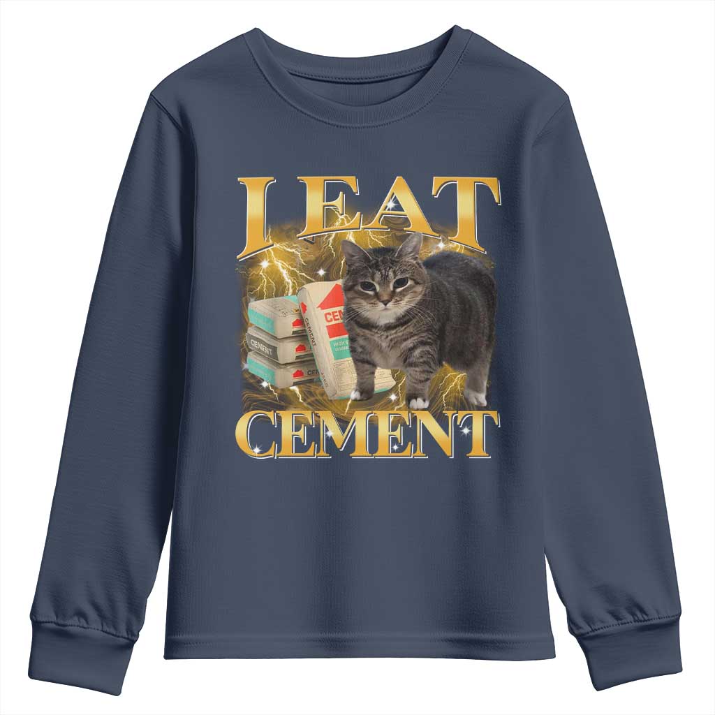 I Eat Cement Cat Meme Youth Sweatshirt Funny Internet Memes Bootleg Cursed Cat Lovers - Wonder Print Shop