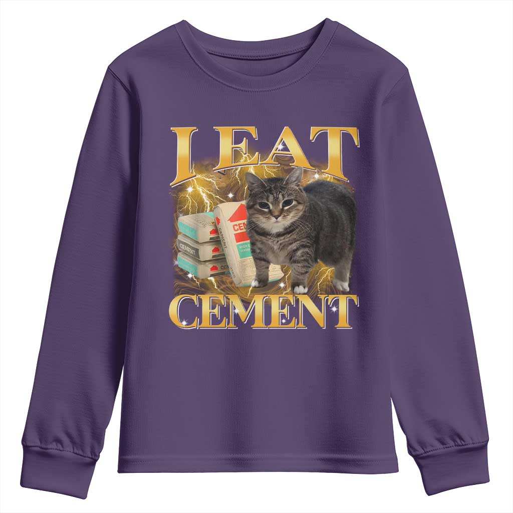 I Eat Cement Cat Meme Youth Sweatshirt Funny Internet Memes Bootleg Cursed Cat Lovers - Wonder Print Shop