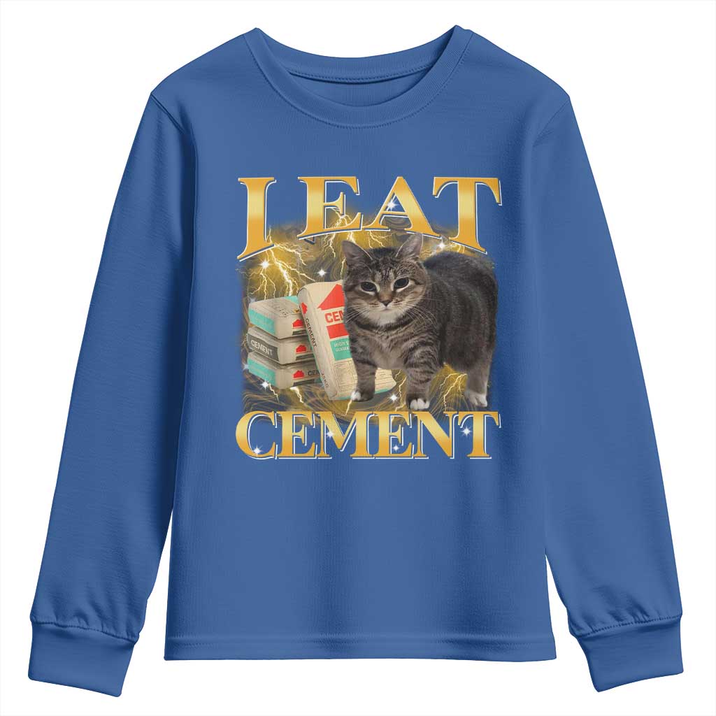 I Eat Cement Cat Meme Youth Sweatshirt Funny Internet Memes Bootleg Cursed Cat Lovers - Wonder Print Shop