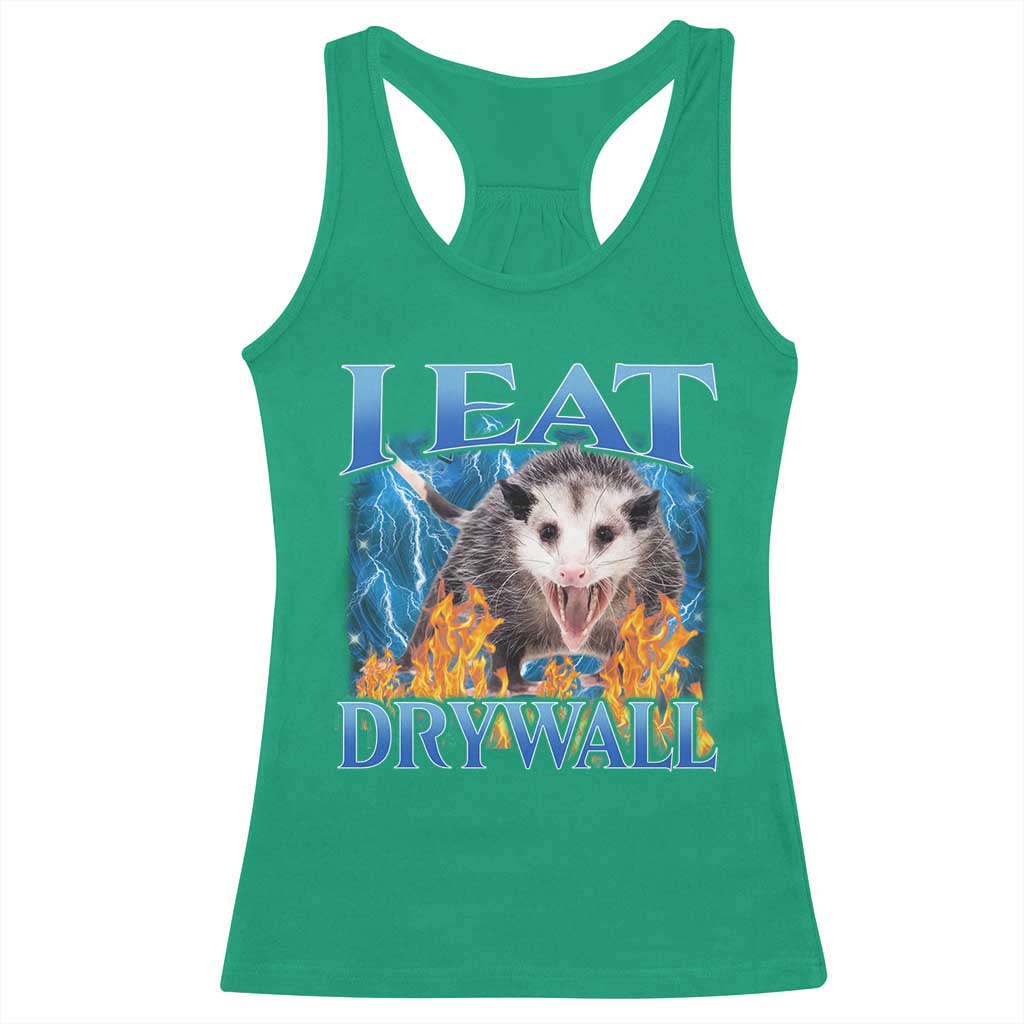 Possum Meme Racerback Tank Top I Eat Drywall Opossum Funny Weird Cursed Internet Memes - Wonder Print Shop