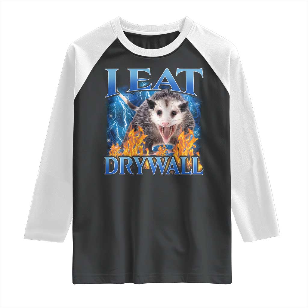 Possum Meme Raglan Shirt I Eat Drywall Opossum Funny Weird Cursed Internet Memes - Wonder Print Shop