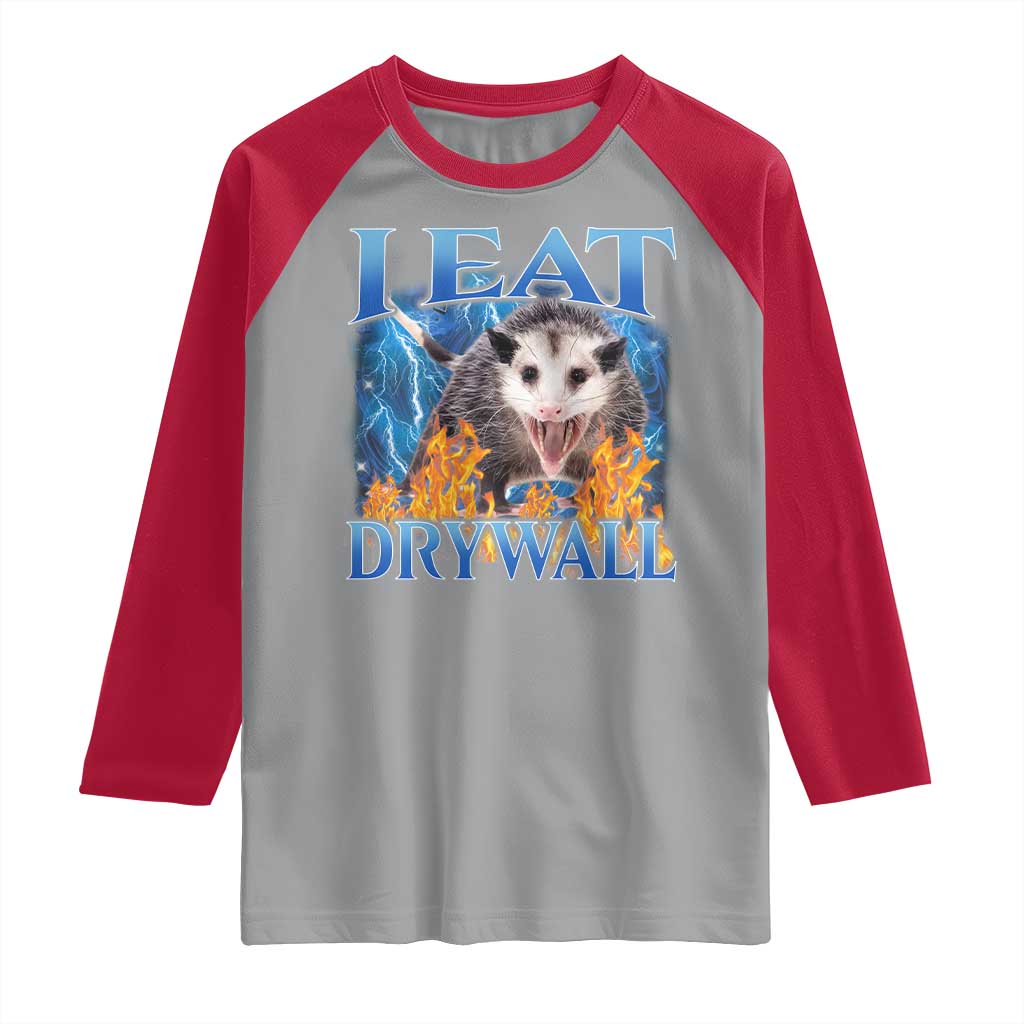 Possum Meme Raglan Shirt I Eat Drywall Opossum Funny Weird Cursed Internet Memes - Wonder Print Shop