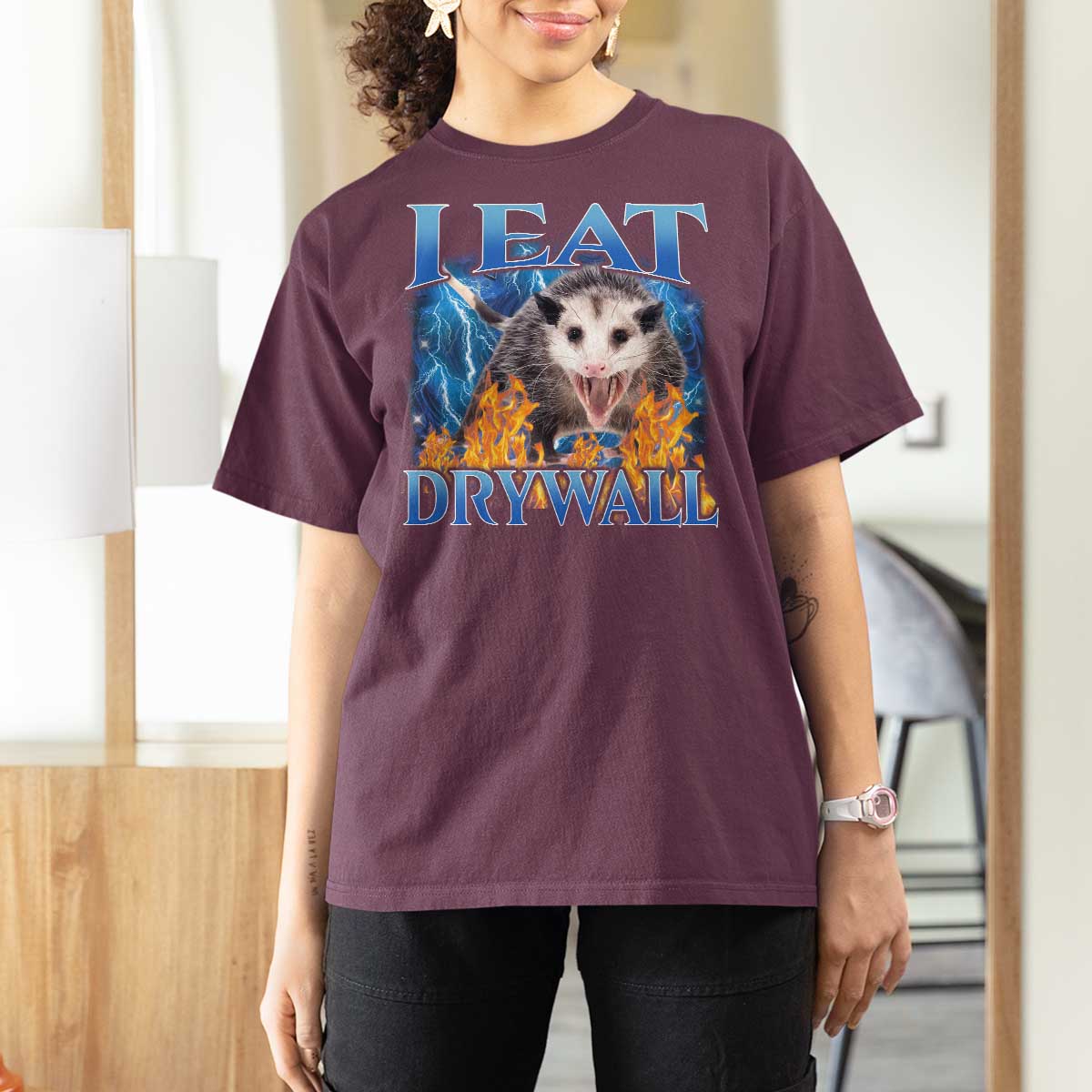Possum Meme T Shirt For Women I Eat Drywall Opossum Funny Weird Cursed Internet Memes - Wonder Print Shop