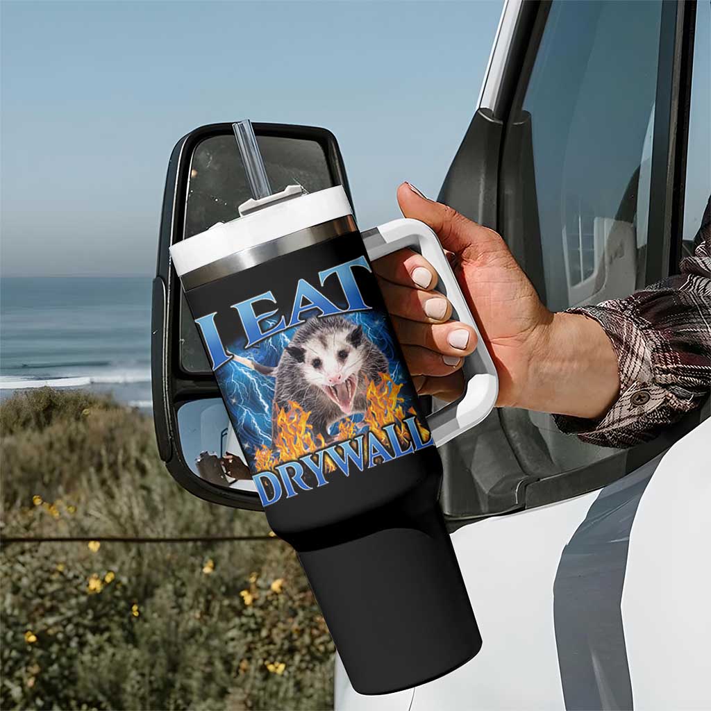 Possum Meme Tumbler With Handle I Eat Drywall Opossum Funny Weird Cursed Internet Memes - Wonder Print Shop
