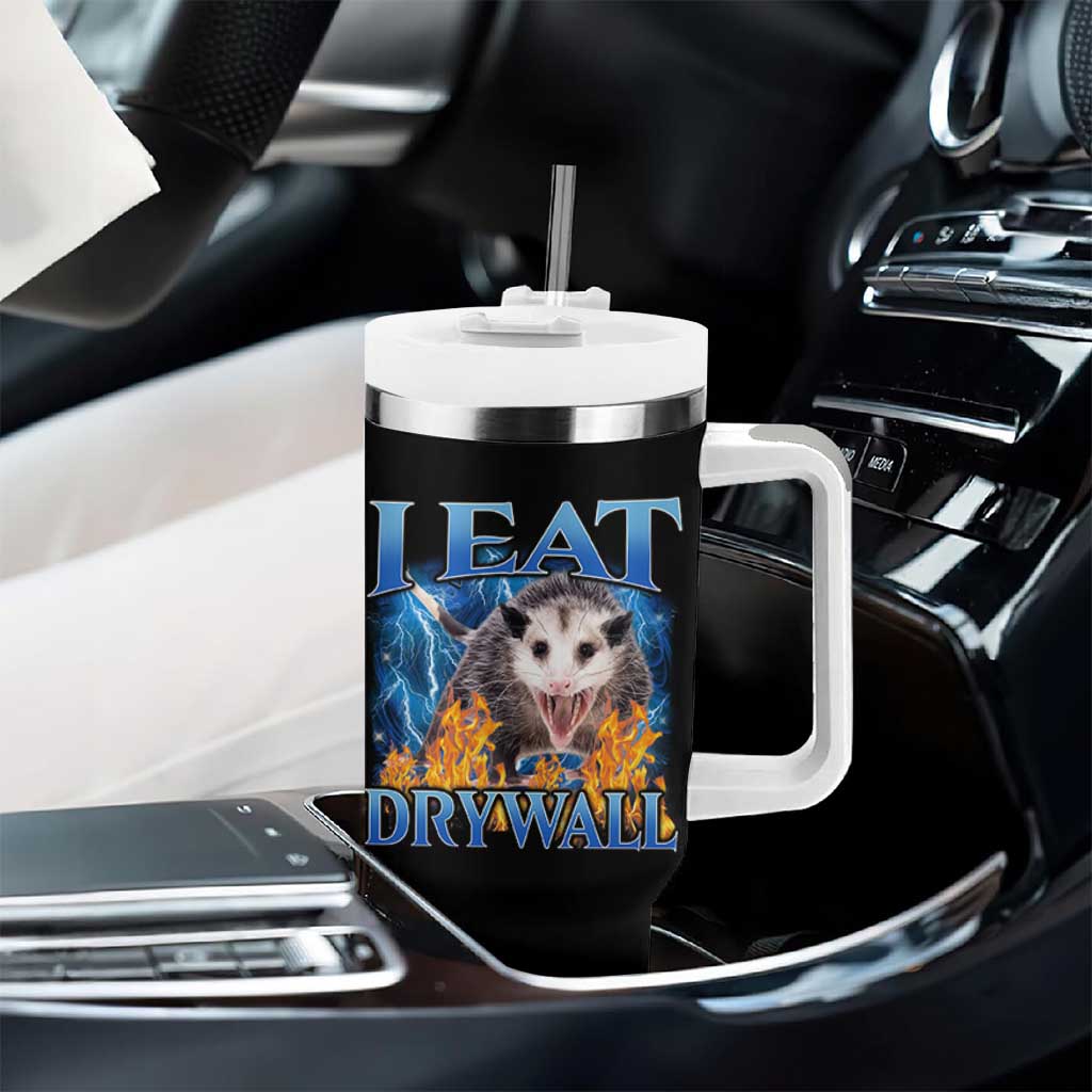 Possum Meme Tumbler With Handle I Eat Drywall Opossum Funny Weird Cursed Internet Memes - Wonder Print Shop