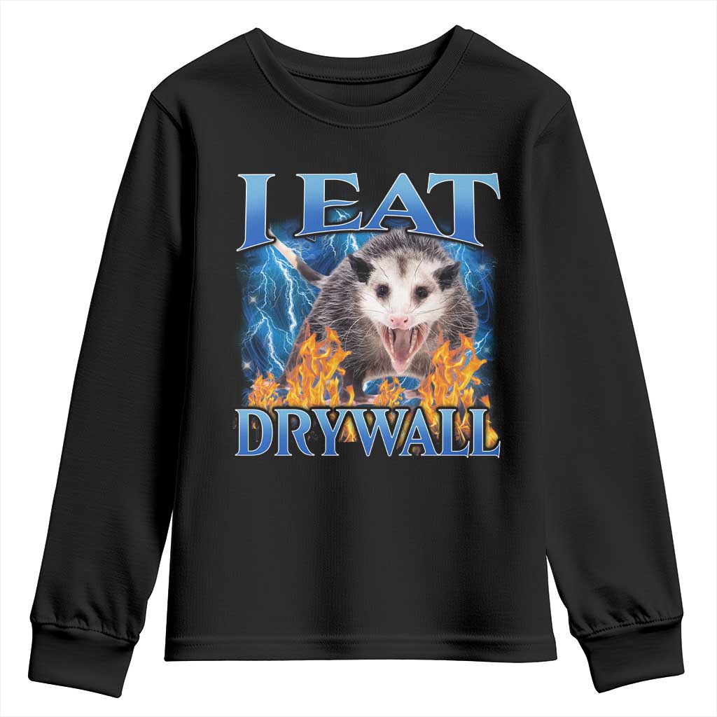 Possum Meme Youth Sweatshirt I Eat Drywall Opossum Funny Weird Cursed Internet Memes - Wonder Print Shop