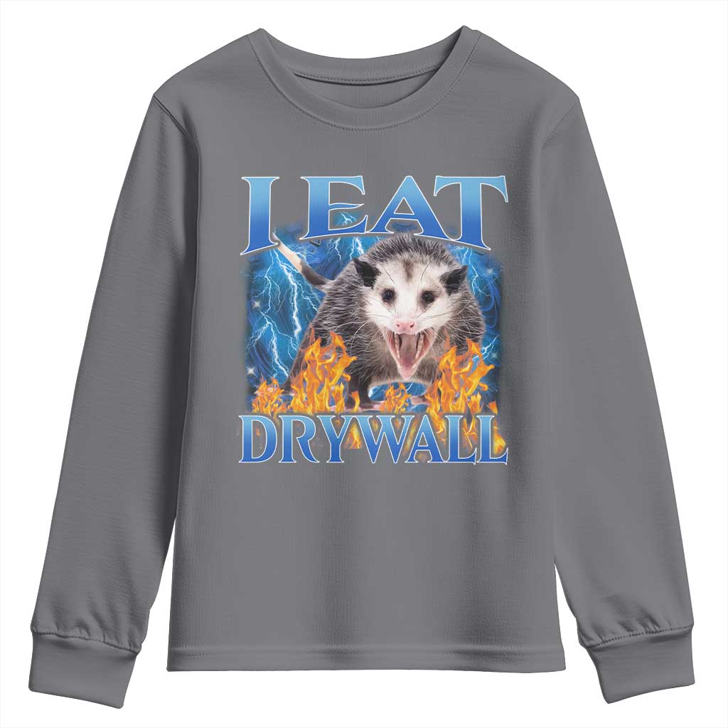 Possum Meme Youth Sweatshirt I Eat Drywall Opossum Funny Weird Cursed Internet Memes - Wonder Print Shop