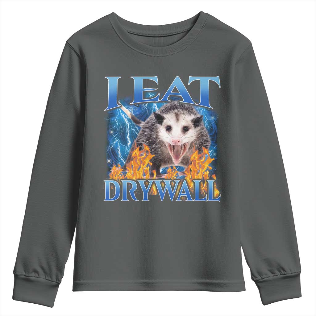 Possum Meme Youth Sweatshirt I Eat Drywall Opossum Funny Weird Cursed Internet Memes - Wonder Print Shop