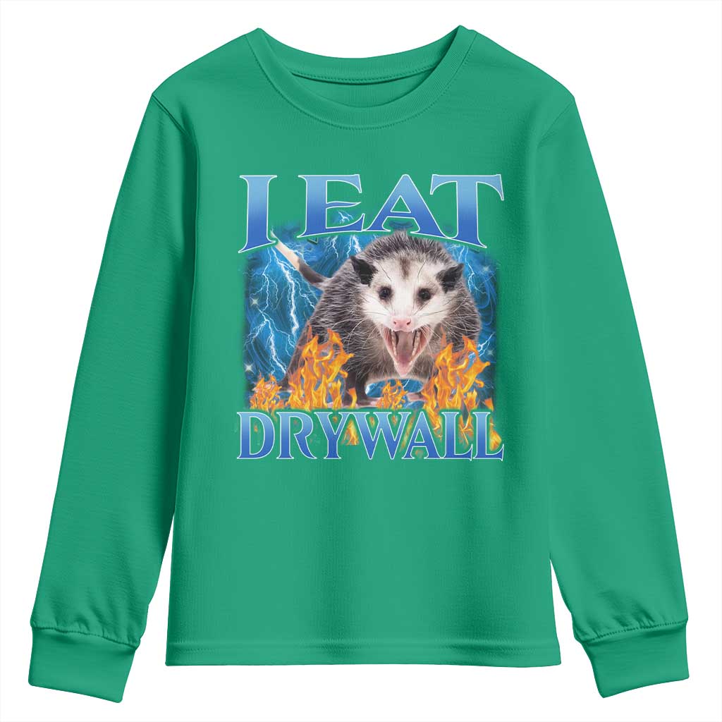Possum Meme Youth Sweatshirt I Eat Drywall Opossum Funny Weird Cursed Internet Memes - Wonder Print Shop