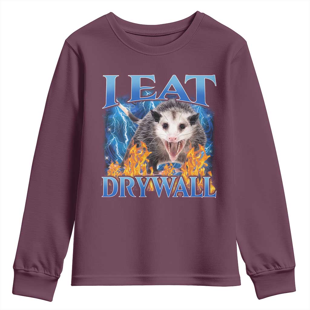 Possum Meme Youth Sweatshirt I Eat Drywall Opossum Funny Weird Cursed Internet Memes - Wonder Print Shop