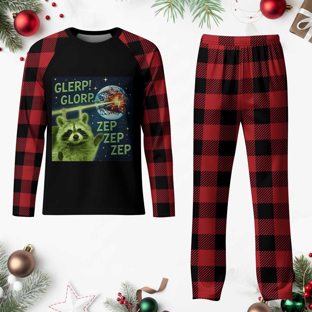 Funny Alien Raccoon Meme Plaid Pajama Set Glerp Glorp Brainrot Stupid Gift - Wonder Print Shop