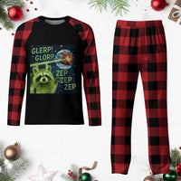 Funny Alien Raccoon Meme Plaid Pajama Set Glerp Glorp Brainrot Stupid Gift - Wonder Print Shop