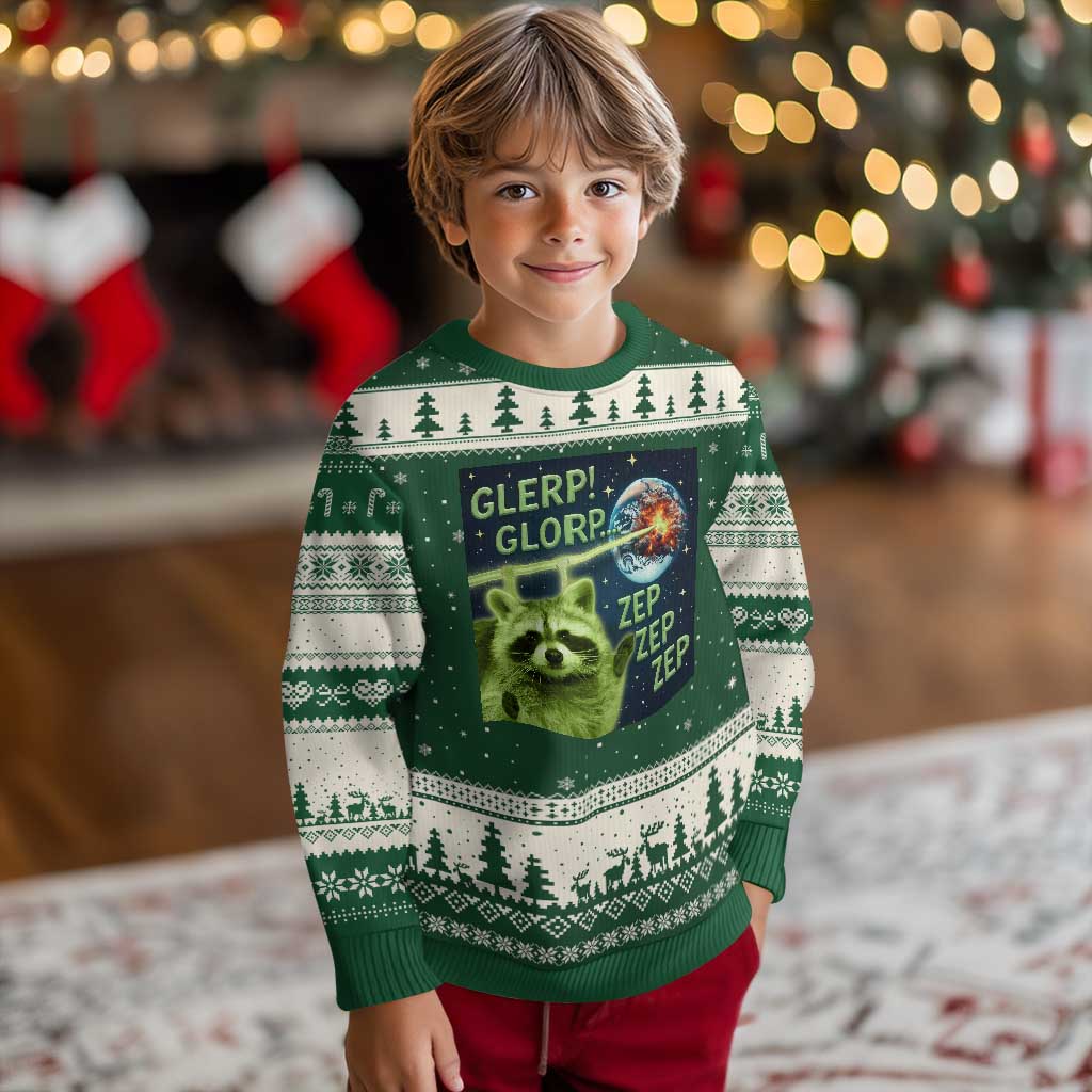 Funny Alien Raccoon Meme Ugly Christmas Sweater Glerp Glorp Brainrot Stupid Gift - Wonder Print Shop