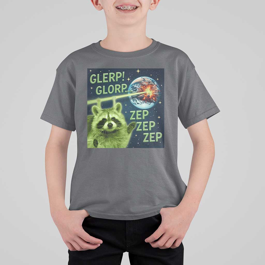Funny Alien Raccoon Meme T Shirt For Kid Glerp Glorp Brainrot Stupid Gift - Wonder Print Shop