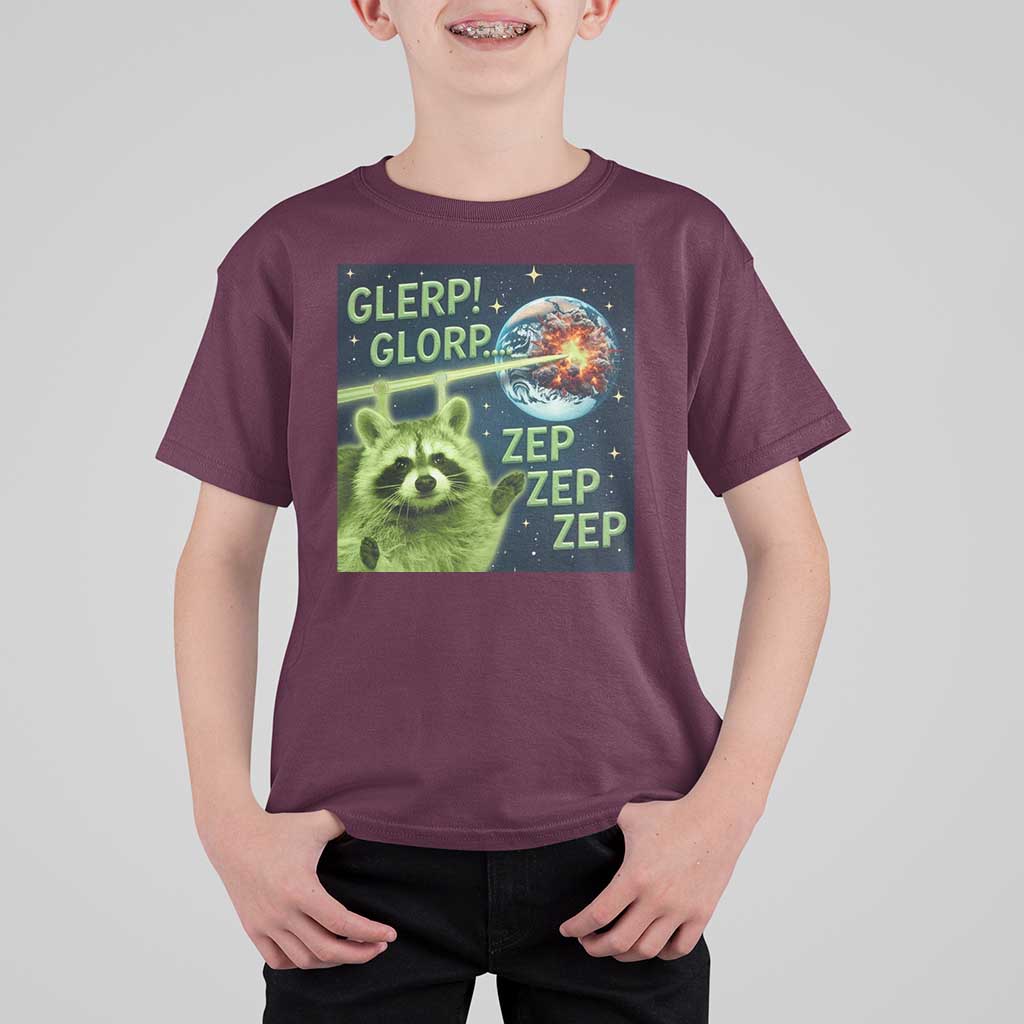 Funny Alien Raccoon Meme T Shirt For Kid Glerp Glorp Brainrot Stupid Gift - Wonder Print Shop