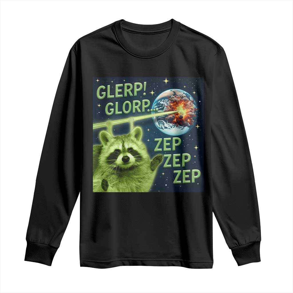 Funny Alien Raccoon Meme Long Sleeve Shirt Glerp Glorp Brainrot Stupid Gift - Wonder Print Shop