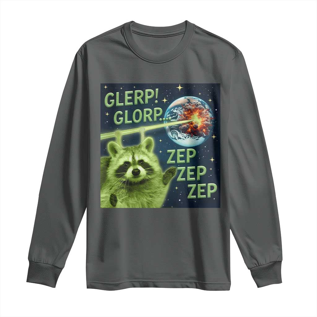 Funny Alien Raccoon Meme Long Sleeve Shirt Glerp Glorp Brainrot Stupid Gift - Wonder Print Shop