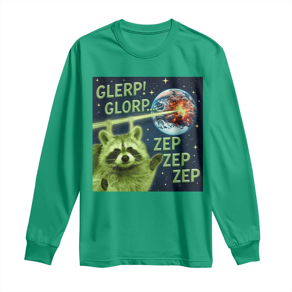 Funny Alien Raccoon Meme Long Sleeve Shirt Glerp Glorp Brainrot Stupid Gift - Wonder Print Shop