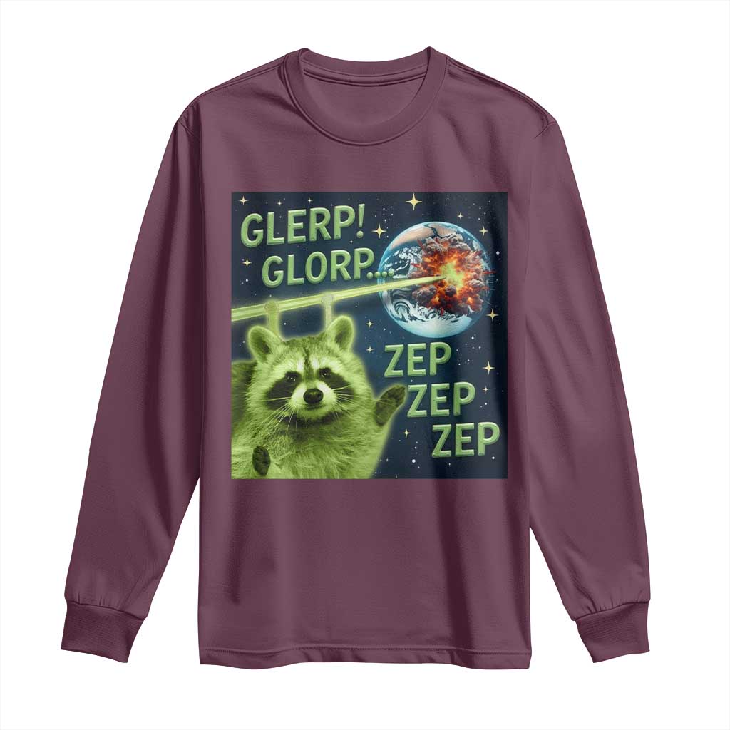 Funny Alien Raccoon Meme Long Sleeve Shirt Glerp Glorp Brainrot Stupid Gift - Wonder Print Shop