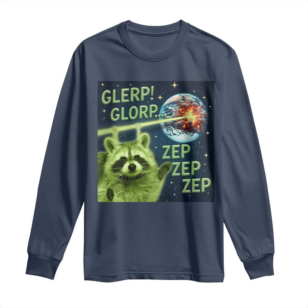 Funny Alien Raccoon Meme Long Sleeve Shirt Glerp Glorp Brainrot Stupid Gift - Wonder Print Shop