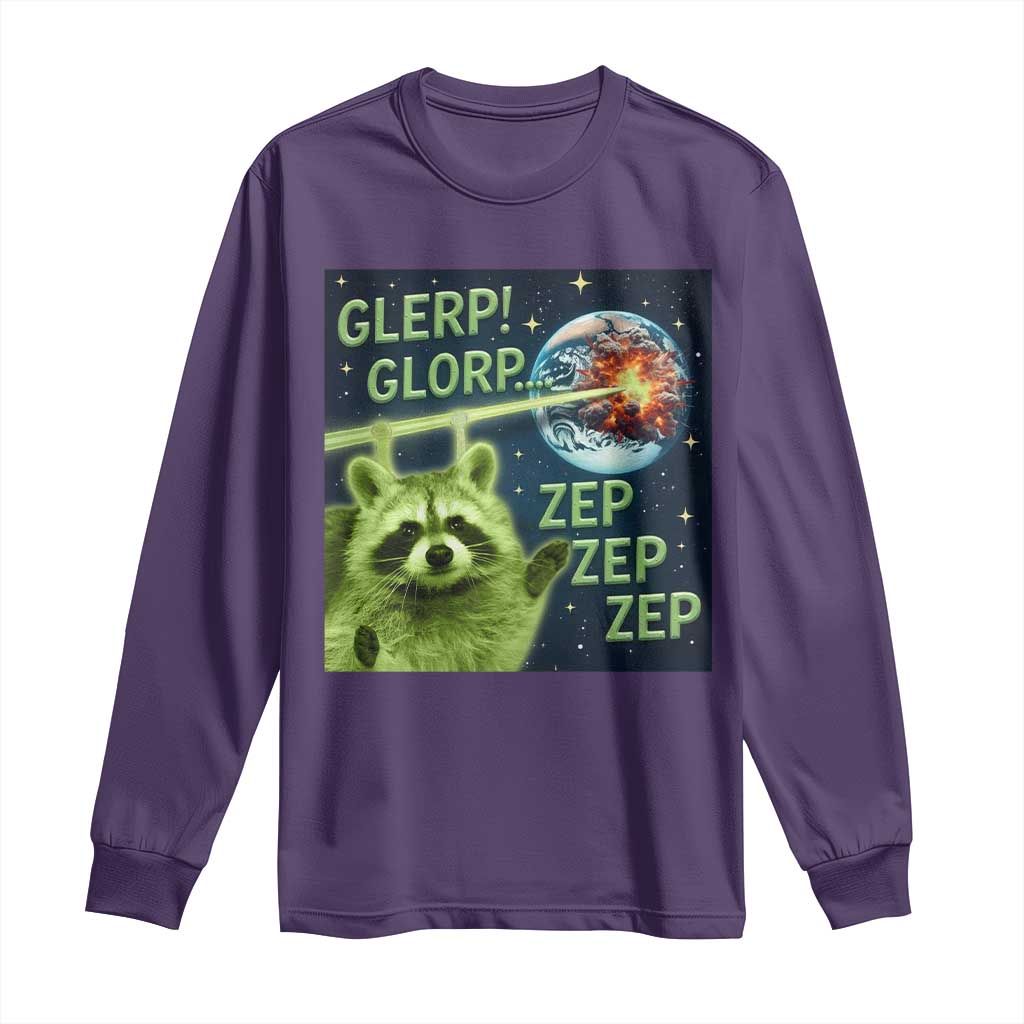 Funny Alien Raccoon Meme Long Sleeve Shirt Glerp Glorp Brainrot Stupid Gift - Wonder Print Shop