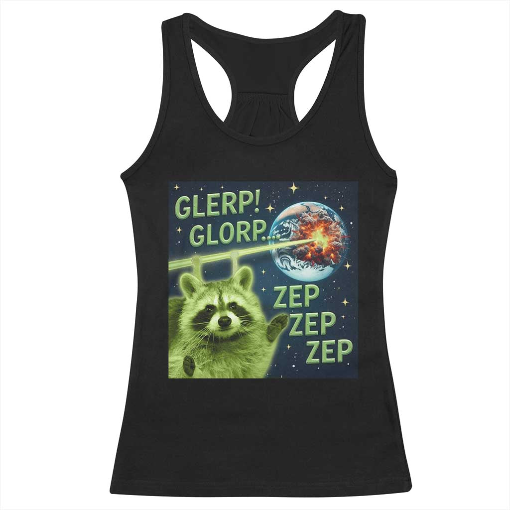 Funny Alien Raccoon Meme Racerback Tank Top Glerp Glorp Brainrot Stupid Gift - Wonder Print Shop