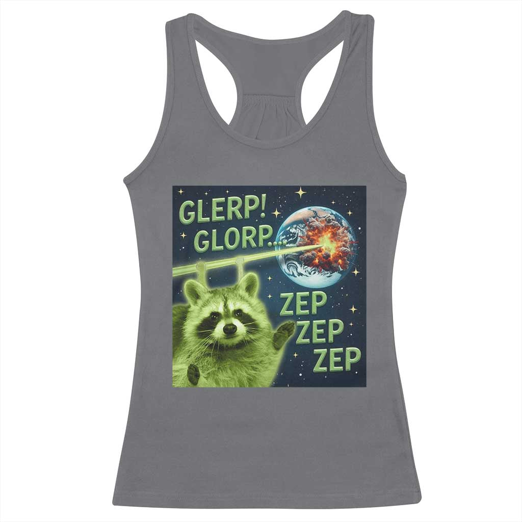 Funny Alien Raccoon Meme Racerback Tank Top Glerp Glorp Brainrot Stupid Gift - Wonder Print Shop