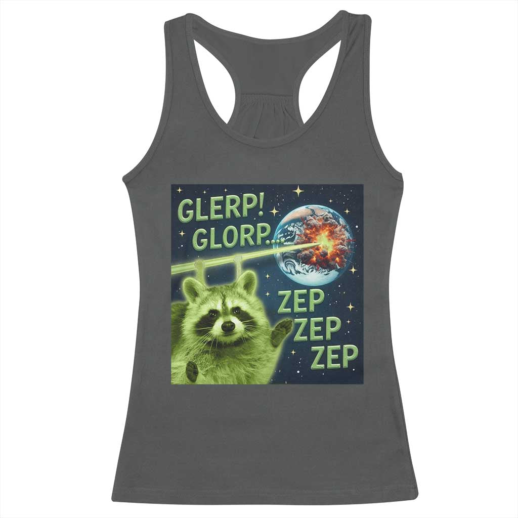 Funny Alien Raccoon Meme Racerback Tank Top Glerp Glorp Brainrot Stupid Gift - Wonder Print Shop