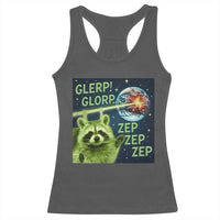 Funny Alien Raccoon Meme Racerback Tank Top Glerp Glorp Brainrot Stupid Gift - Wonder Print Shop