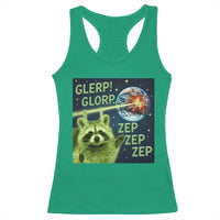 Funny Alien Raccoon Meme Racerback Tank Top Glerp Glorp Brainrot Stupid Gift - Wonder Print Shop