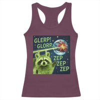 Funny Alien Raccoon Meme Racerback Tank Top Glerp Glorp Brainrot Stupid Gift - Wonder Print Shop