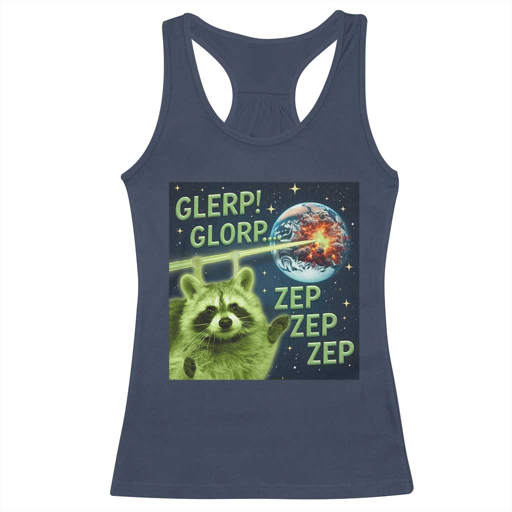 Funny Alien Raccoon Meme Racerback Tank Top Glerp Glorp Brainrot Stupid Gift - Wonder Print Shop