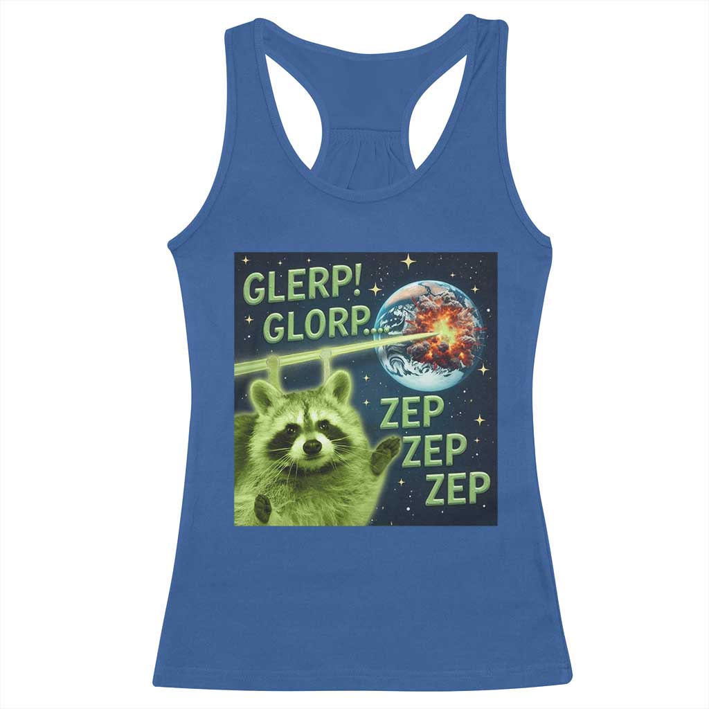 Funny Alien Raccoon Meme Racerback Tank Top Glerp Glorp Brainrot Stupid Gift - Wonder Print Shop