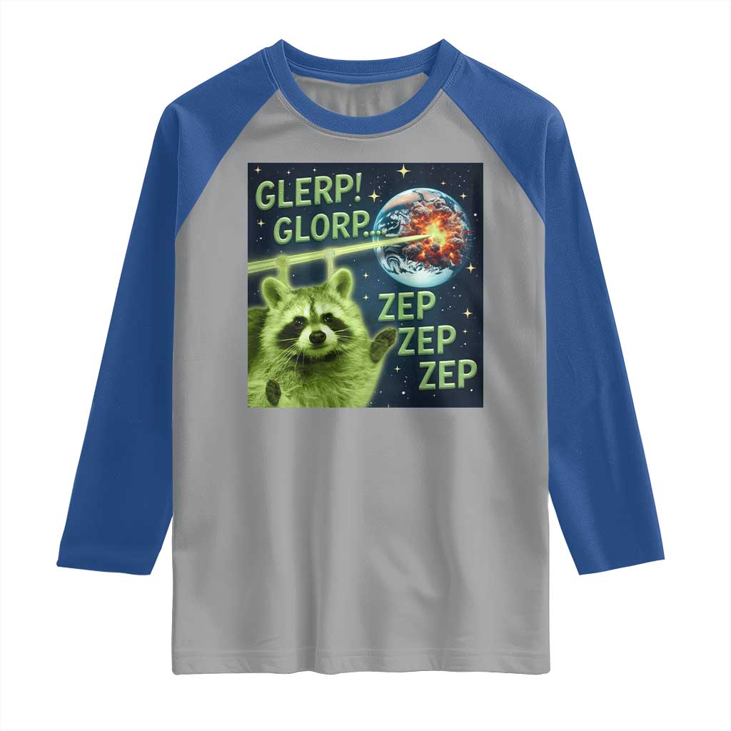 Funny Alien Raccoon Meme Raglan Shirt Glerp Glorp Brainrot Stupid Gift - Wonder Print Shop