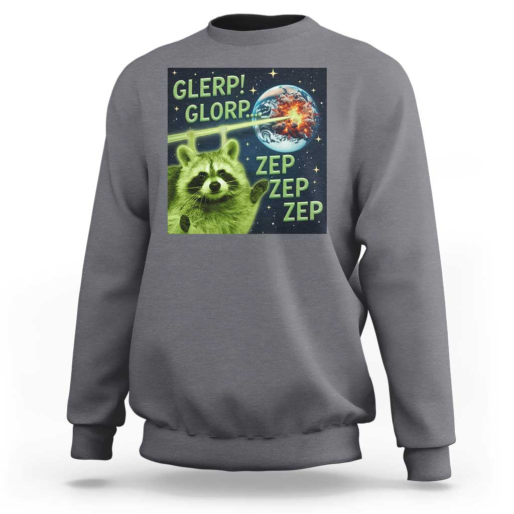Funny Alien Raccoon Meme Sweatshirt Glerp Glorp Brainrot Stupid Gift - Wonder Print Shop