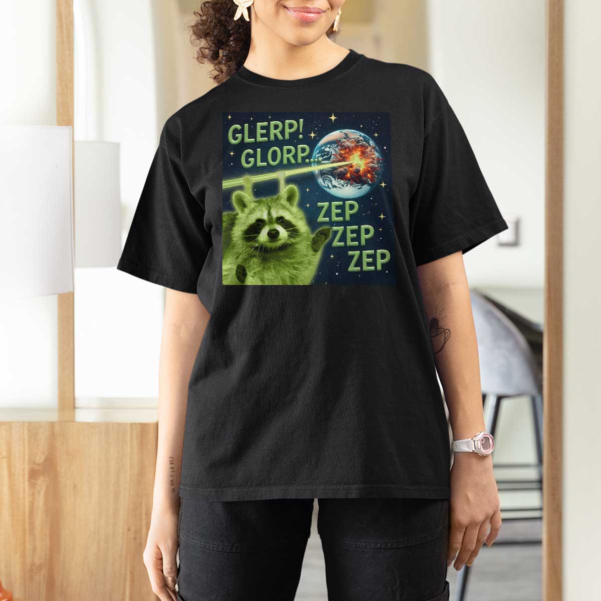 Funny Alien Raccoon Meme T Shirt For Women Glerp Glorp Brainrot Stupid Gift - Wonder Print Shop