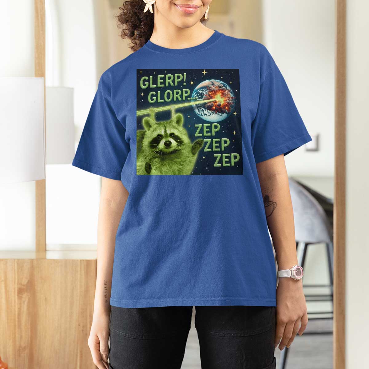 Funny Alien Raccoon Meme T Shirt For Women Glerp Glorp Brainrot Stupid Gift - Wonder Print Shop