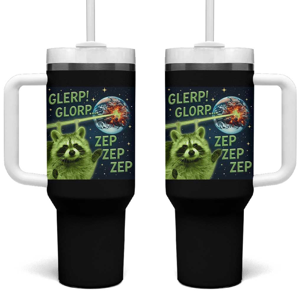 Funny Alien Raccoon Meme Tumbler With Handle Glerp Glorp Brainrot Stupid Gift - Wonder Print Shop