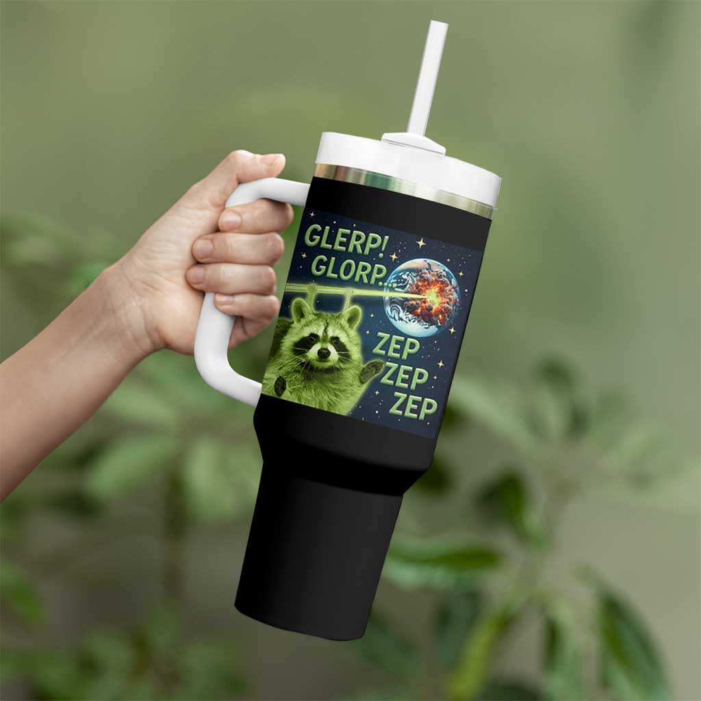 Funny Alien Raccoon Meme Tumbler With Handle Glerp Glorp Brainrot Stupid Gift - Wonder Print Shop