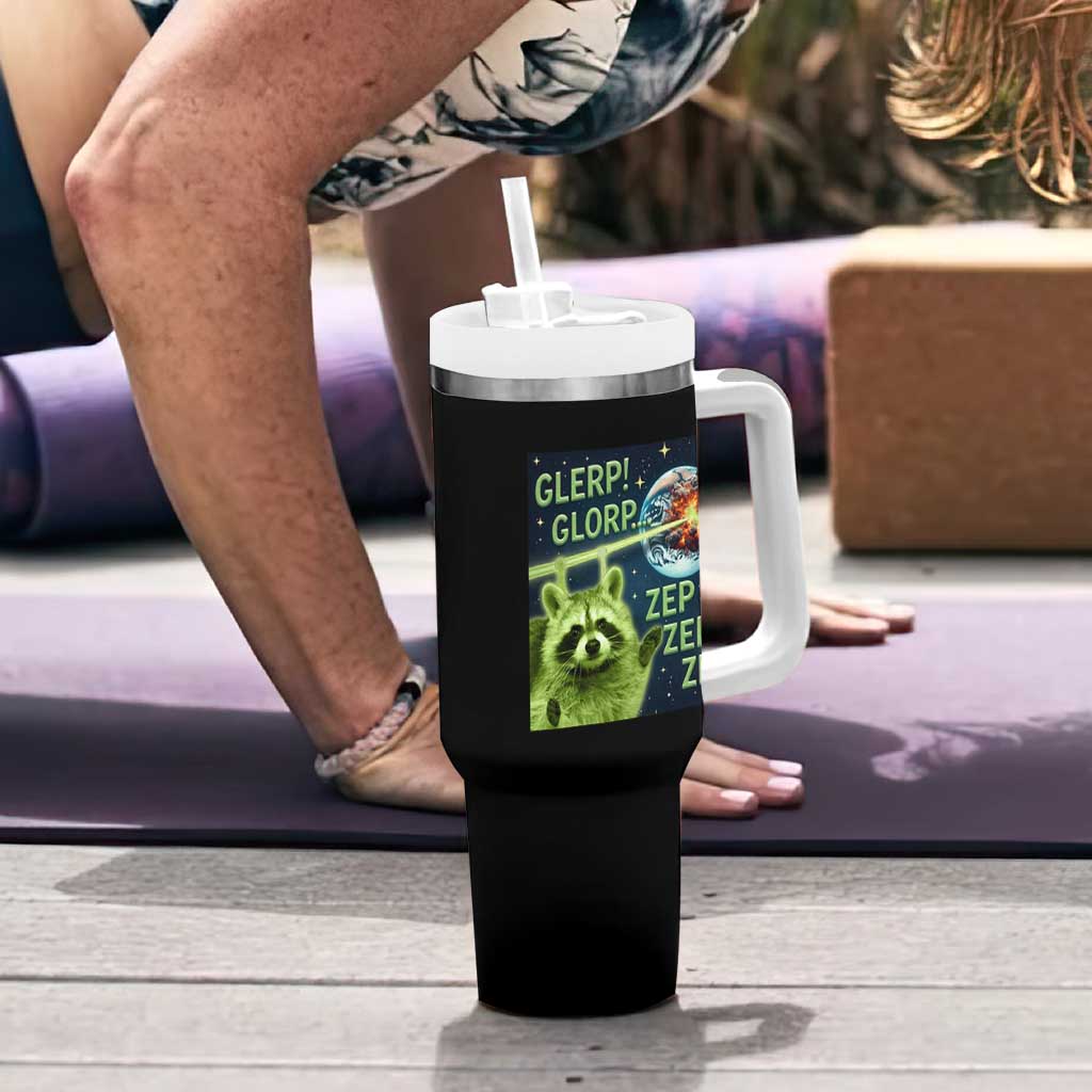 Funny Alien Raccoon Meme Tumbler With Handle Glerp Glorp Brainrot Stupid Gift - Wonder Print Shop