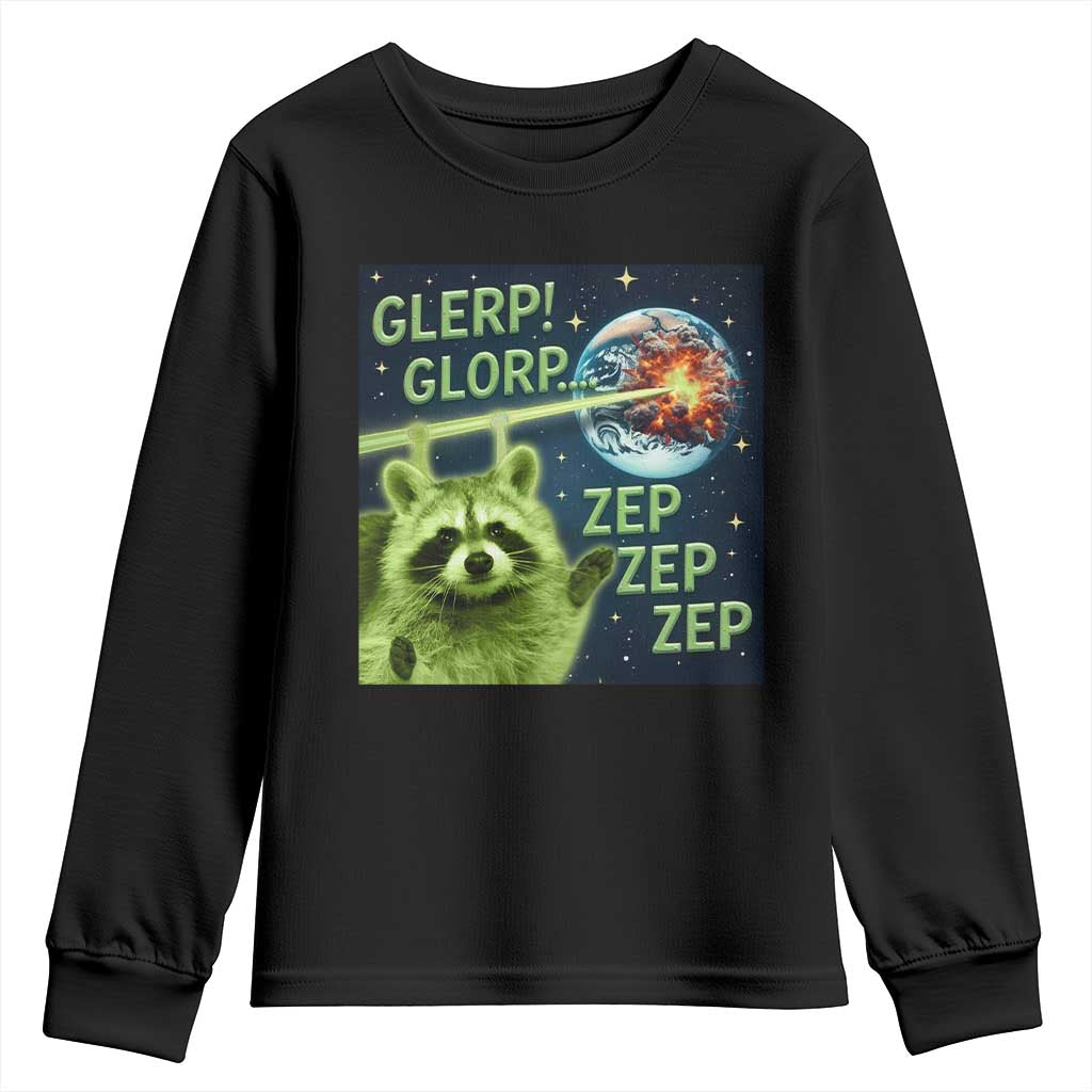 Funny Alien Raccoon Meme Youth Sweatshirt Glerp Glorp Brainrot Stupid Gift - Wonder Print Shop