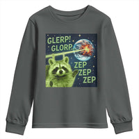 Funny Alien Raccoon Meme Youth Sweatshirt Glerp Glorp Brainrot Stupid Gift - Wonder Print Shop