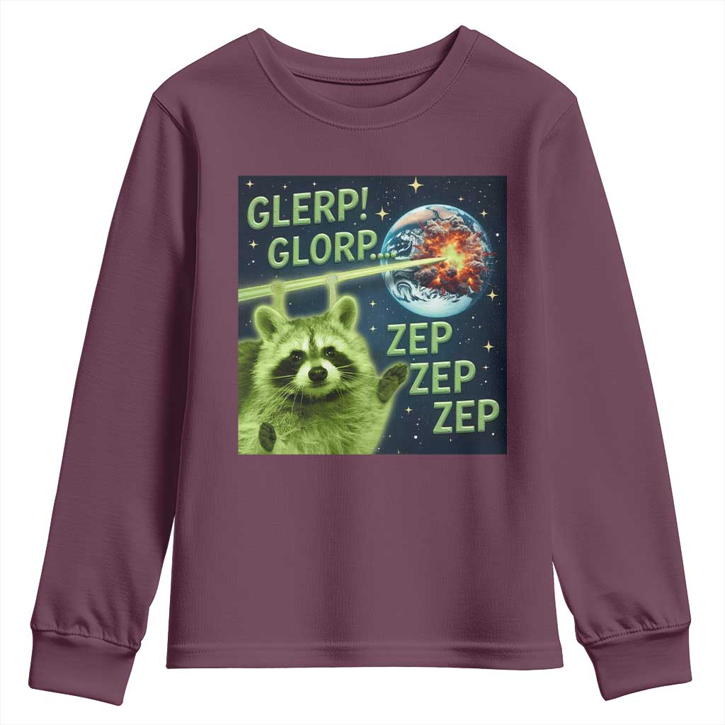 Funny Alien Raccoon Meme Youth Sweatshirt Glerp Glorp Brainrot Stupid Gift - Wonder Print Shop