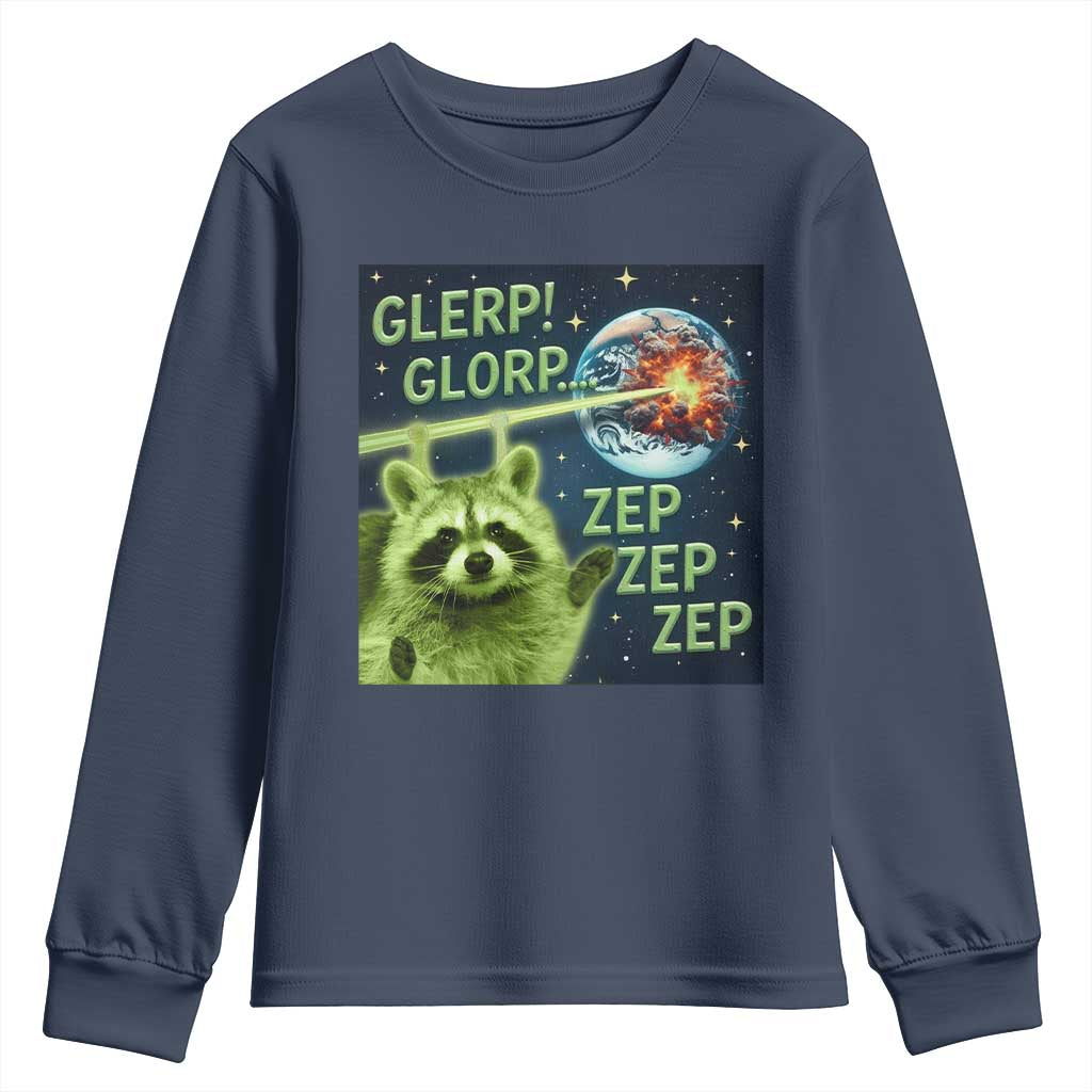 Funny Alien Raccoon Meme Youth Sweatshirt Glerp Glorp Brainrot Stupid Gift - Wonder Print Shop